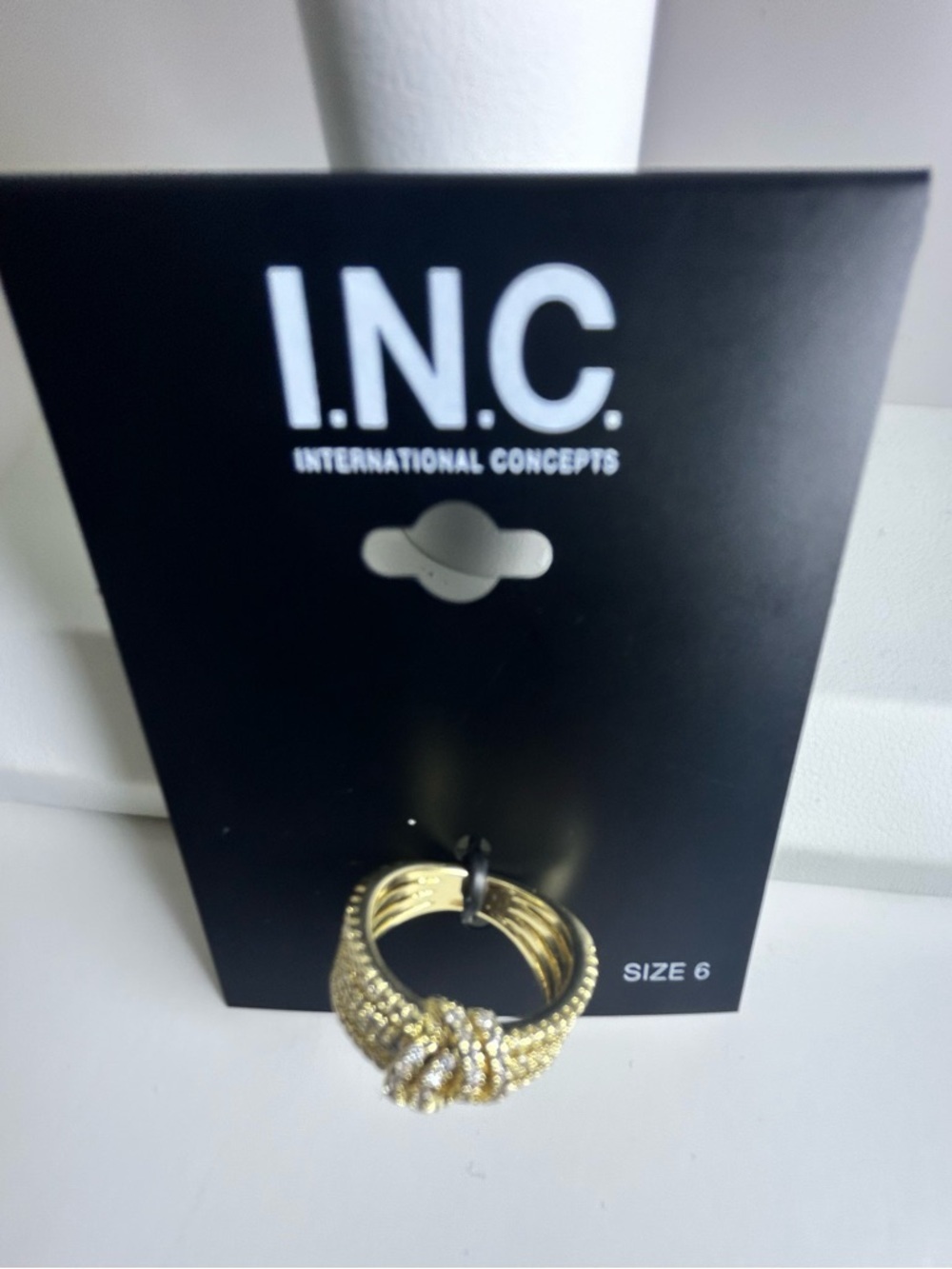 INC International Concepts Gold-Tone Knotted Multi-Row Crystal Ring - Picture 6 of 8